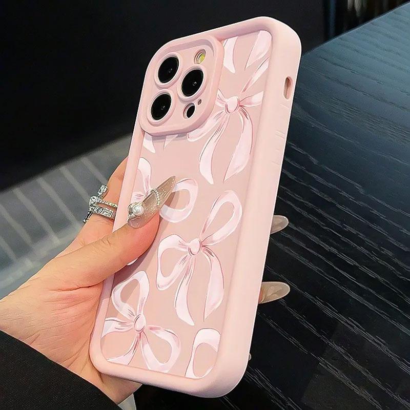 One beautiful girl light pink bow patterned TPU phone case, suitable for Apple iPhone 17 16 15 14 13 12 11 Pro Max, iPhone XS XR X 8 7 Plus, perfect Valentine's Day gift or birthday present for girlfriend, lover and family