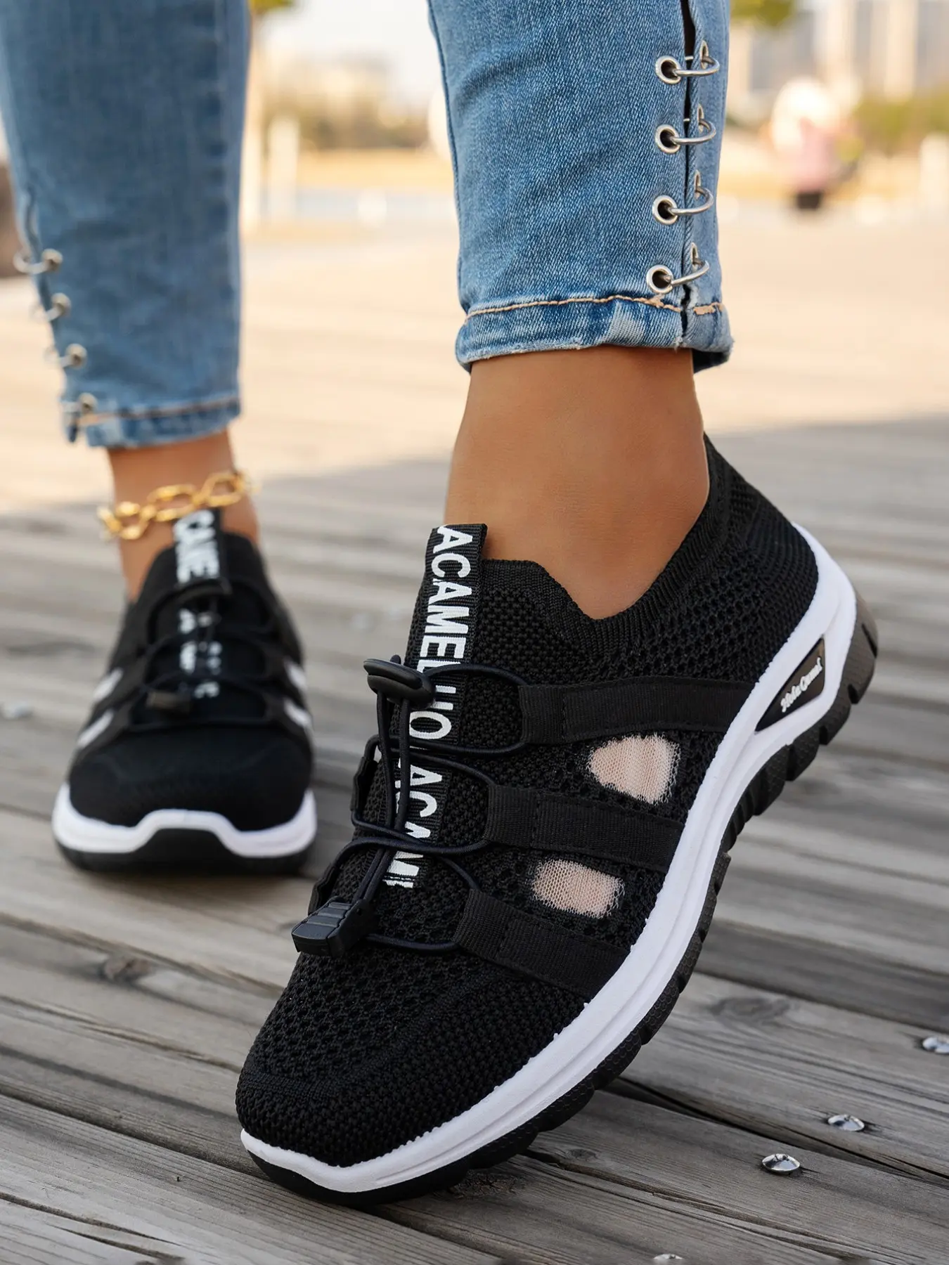 Women's New Summer Slip-On Thick Sole Running Shoes, Breathable Knit Hiking Sneakers, Casual Sporty Low Top Flatforms for All Seasons
