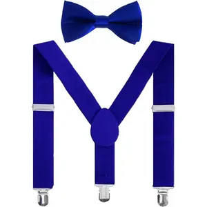 Boys Girls Suspenders Bow Tie Set Adjustable Classic Y Back Solid Color Suspenders for Kids