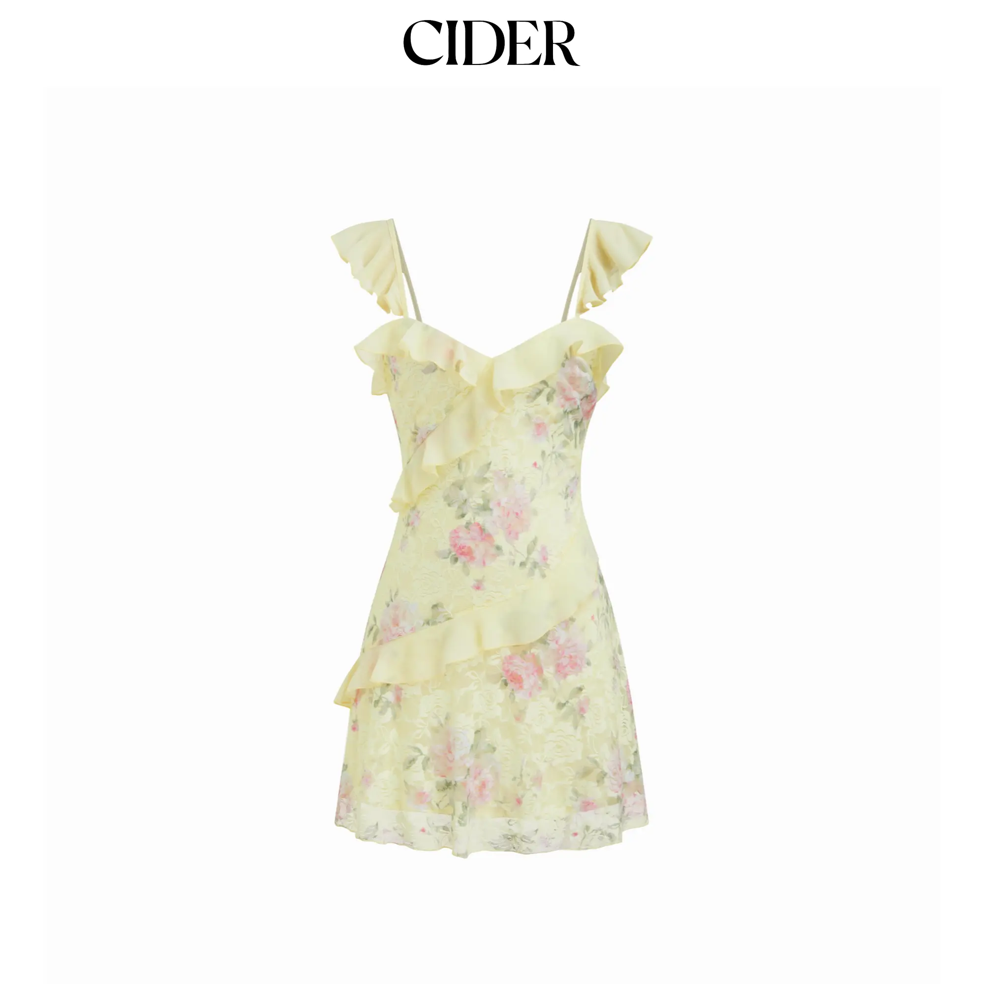 Cider Lace Floral Sweetheart Neck Ruffle Trim Cami Mini Dress SohoChic Cider Lace Floral Sweetheart Neck Ruffle Trim Cami Mini Dress SohoChic