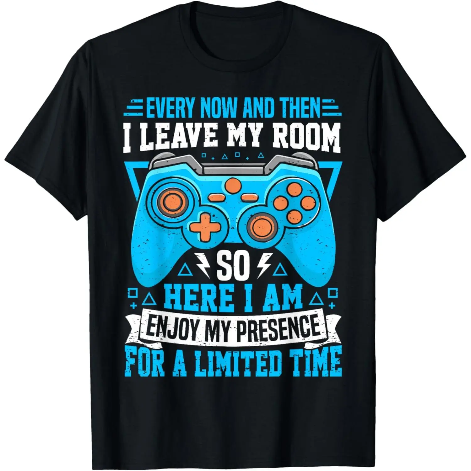 Men's Short-Sleeve Round Neck Cotton T-Shirt - Casual Breathable Menswear Top with Funny Game Controller Graphic and "Every Now And Then I Leave My Room" Print, Shortsleeve