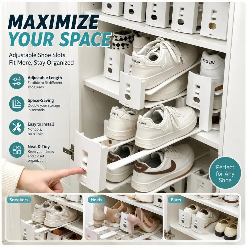 5pcs Adjustable Dual-Layer Shoe Rack Organizer, Space-Saving Home Storage Solution, Space Saving Shoe Organizer Holder Closet Storage Shoe Rack Layered Shelf for Efficient Shoe Sorting ve