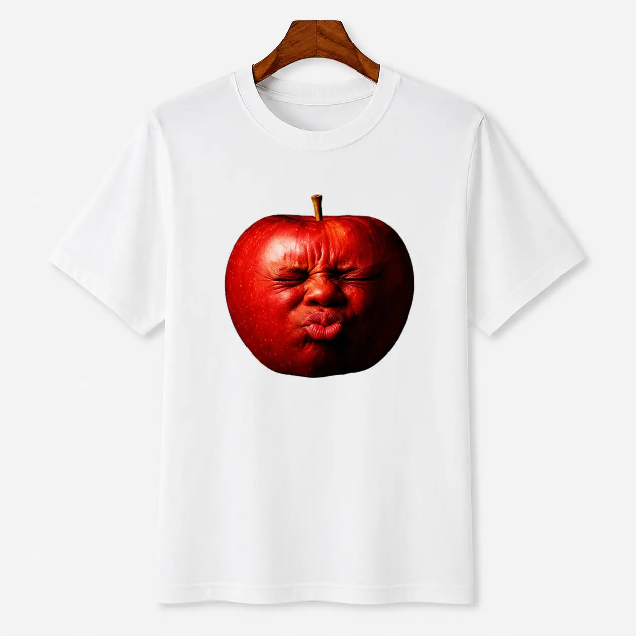 Funny Apple Face Graphic T-Shirt, 200g Cotton Tee, Cute Fruit Print Short Sleeve Shirt for Casual Wear
