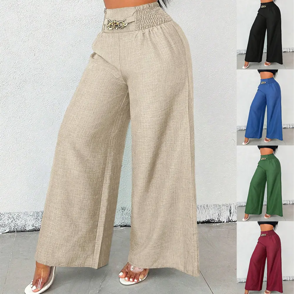 Casual Loose Opaque Multi-Size High-Waisted Wide-Leg Pants - Smooth Fluid Drape, Retro Vibe, Comfortable Unrestricted Elastic Waistband, Relaxed Floor-Length Cut (Sports & Outdoor Joggers)