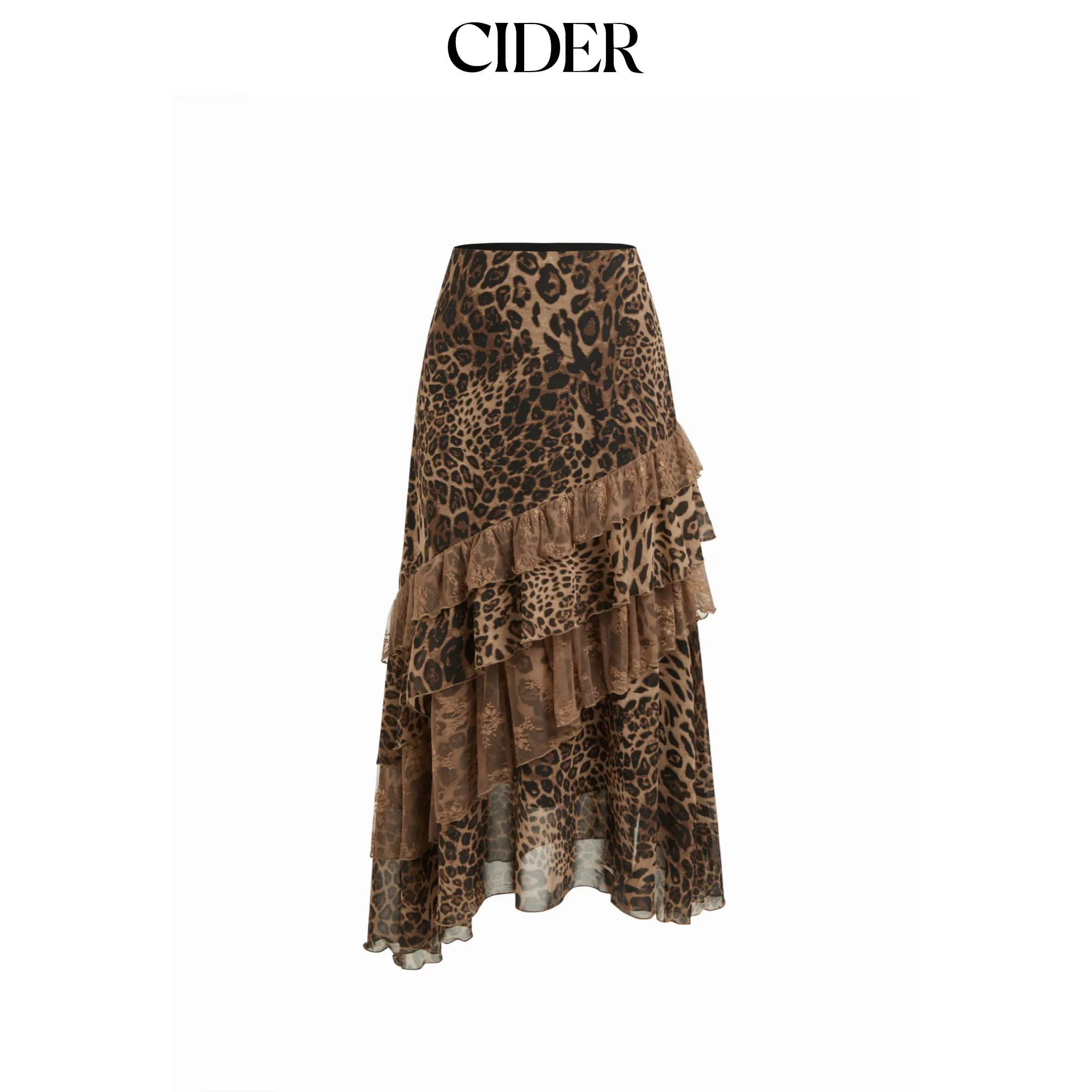 Cider Chiffon High Rise Leopard Print Layered Maxi Skirt