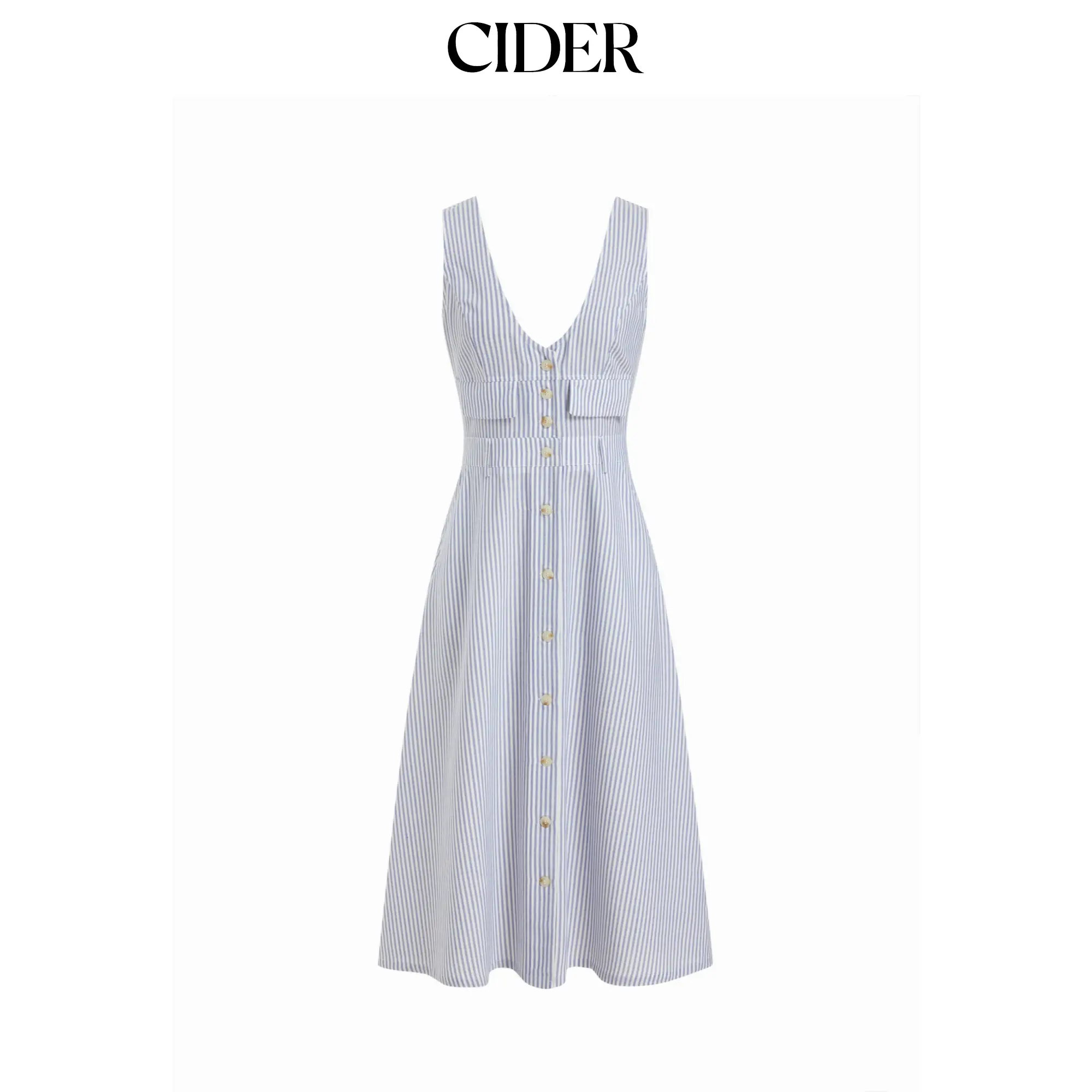 Cider Linen-blend Stripe V-neck A-line Maxi Dress SohoChic