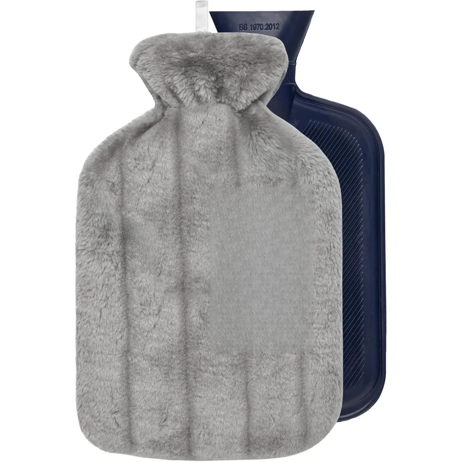 Cosy Hot Water Bottle 2 Litre, Soft Cover, Single Ribbed Natural Rubber 2025, British Standard BS1970:2012, Durable & Leak-Resistant (Slate Grey)