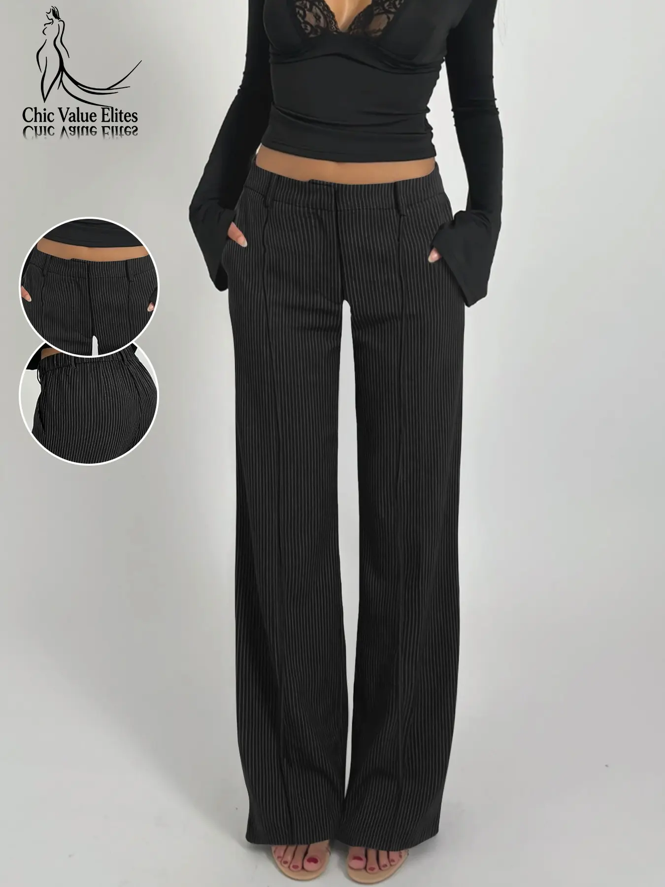 European and American Casual Fashion Simple Striped Low Waist Suit Commuter Style Four Seasons Long Pants, Trendy and Comfortable Clothes