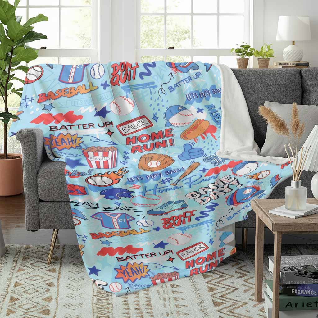 Baseball game pattern flannel blanket, sports-themed print featuring bats, baseballs, jerseys, and hot dogs, soft, comfortable, lightweight, and durable, making it a perfect gift for children.
