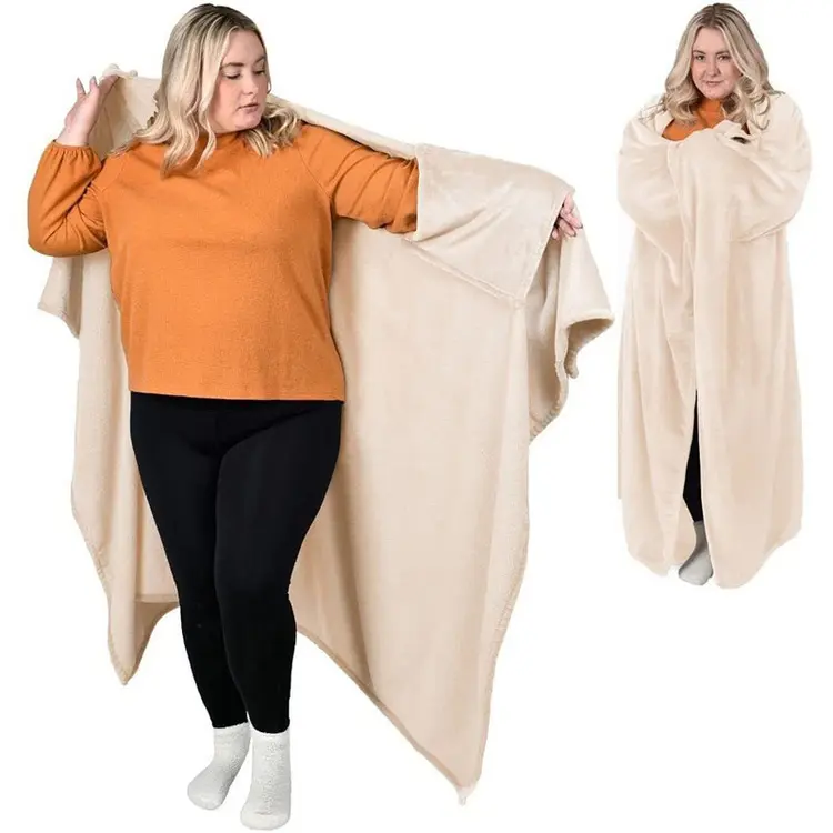 Wearable Blanket with Sleeves, Oversized Soft Fleece Wrap Throw Blanket, Hands Free Cozy Cape Blanket for Sofa Couch, Home Reading Watching TV