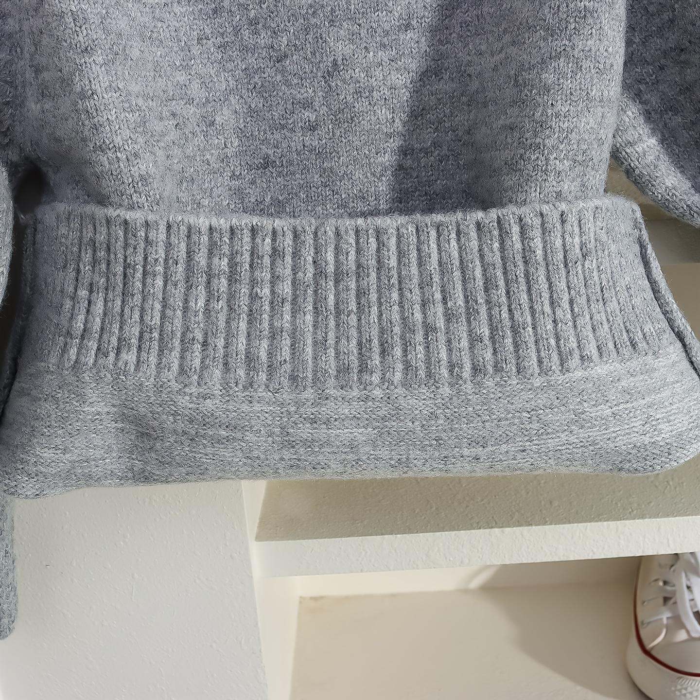 Girls' Cozy Knit Sweater - Long Sleeve Crew Neck, Geometric Pattern, Button Detail, Casual Pullover for Fall/Winter, Light Gray, Perfect for Casual Attire, Sweater Dress for Girls(Gift)11