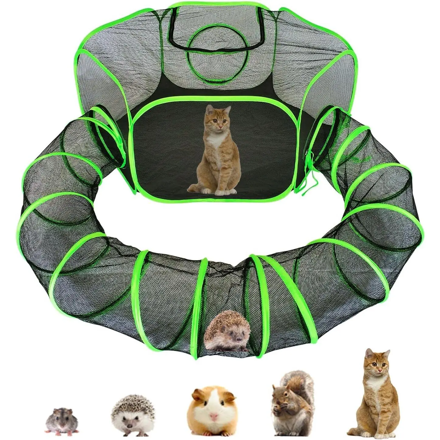 Small  Playpen Guinea Pig Hedgehog Cage  Cage with Fun Surround Tunnel Breathable & Transparent Pop Open Exercise Yard Fence with Top Cover Anti Escape