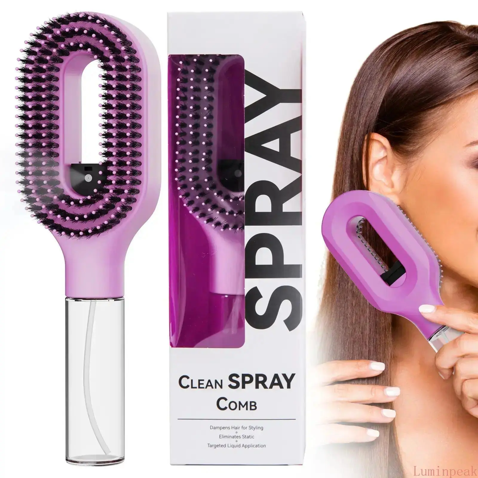 Compact Anti-Tangle Brush + Spray Set - Ergonomic, Eco-Friendly Frizz Control Styler with Hydrating Mist, Female Wavy/Curly Hair, Travel & Morning Routines Sports & Outdoor Travel Hairbrush, Anti-Frizz