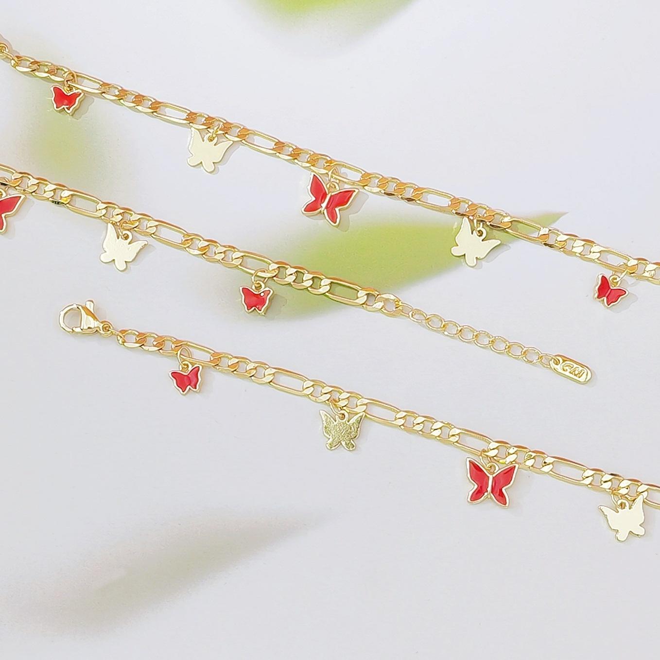 Korean Style Minimalist Luxury Bracelet for Women, Red Enamel Butterfly Pendant Design, Trendy High-End Elegant Jewelry, Delicate & Versatile for Daily Wear, Dates, Parties & Gift Giving