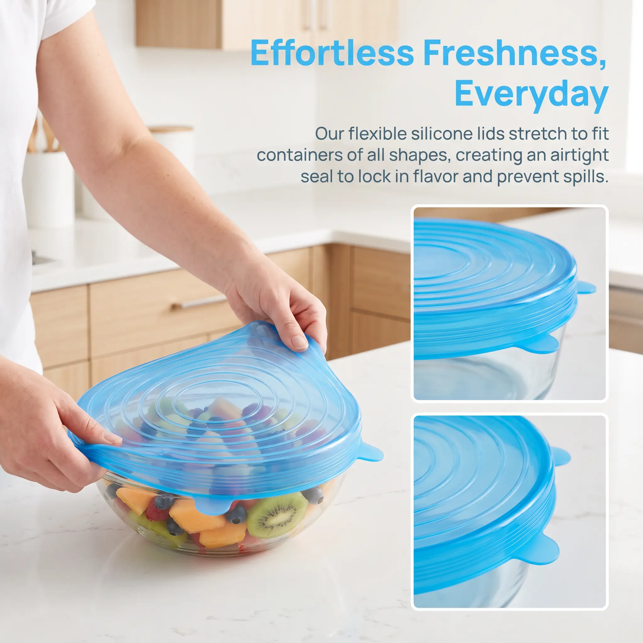6 Pack Blue Silicone Stretch Lids, Reusable Flexible Food Covers Universal Fit for Bowls Pots Containers, Kitchen Storage & Camping Essentials Gear