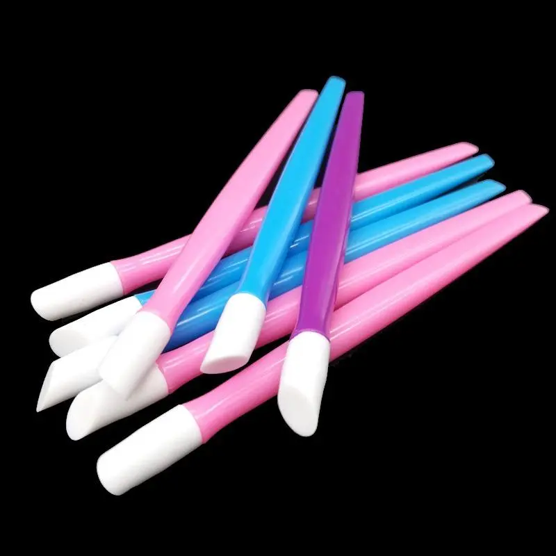 6PCS Professional Plastic Handle Hard Rubber Tipped Nail Art Tool Cuticle Pusher Cleaner