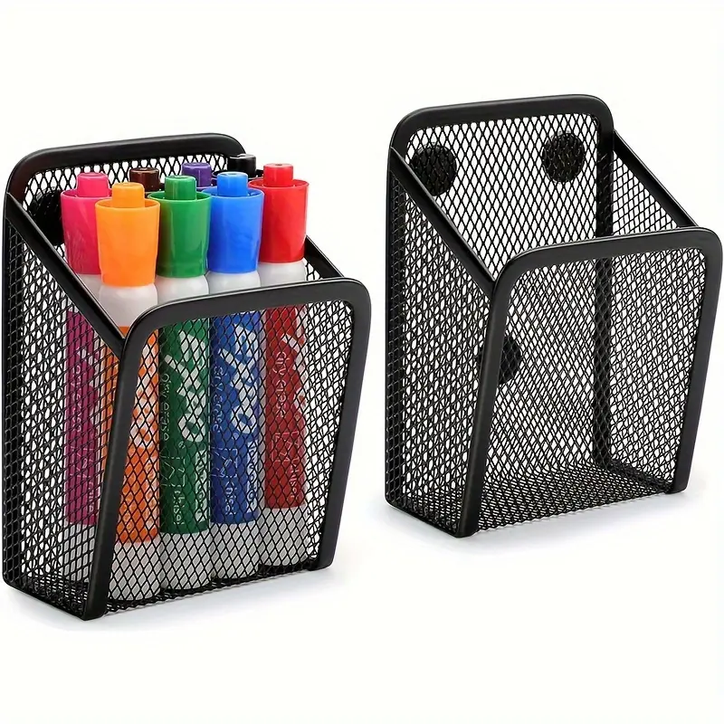 2/4Pcs Iron Magnetic Storage Basket, Multi‑Compartment Mesh Metal Pen Holder, Magnetic Refrigerator Organizer, Stainless Steel Mesh Utensil Caddy, Magnetic Pencil Cup for Whiteboard Blackboard, Kitchen Cabinet Home Office Desktop Storage Container