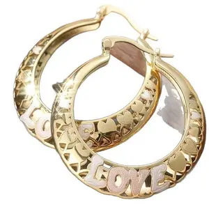 Women's 14K Plated LOVE Letter Large Hoop Earrings - Vintage Boho Statement Costume Jewelry for Daily, Wedding Wear