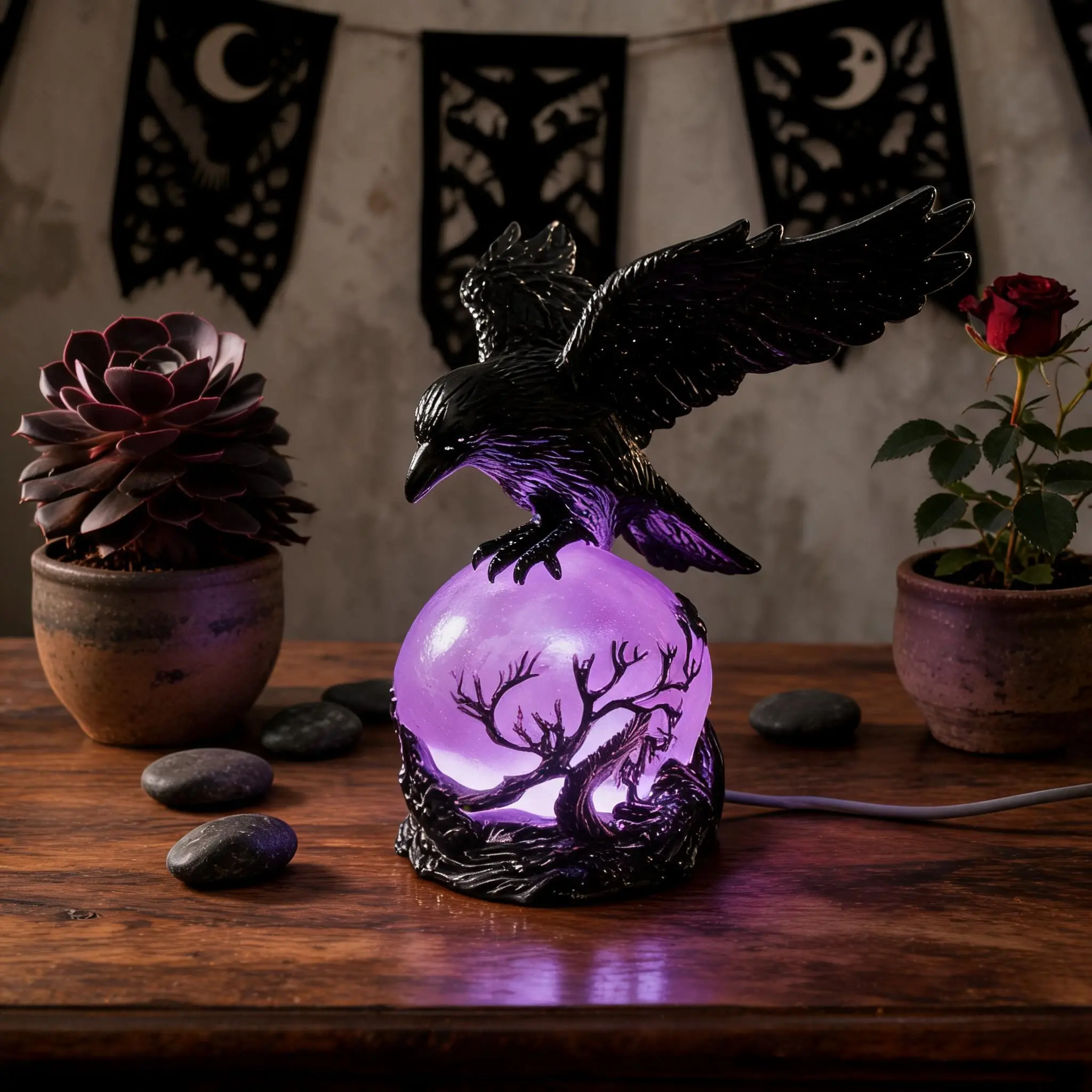 Glowing Raven Statue Gothic Lamp, Perfect for Christmas and Year-Round Decor, Unique Gift for Gothic Collectors, Book Lovers, Halloween Enthusiasts, Led Night Light, Atmosphere Light, Decorative Atmosphere Lamp, Atmosphere Lighting