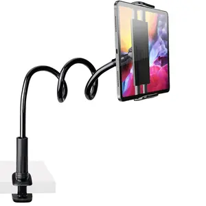 Gooseneck Phone, Tablet & E-Reader Holder - 30in Flexible Al-Mg Alloy Clamp Arm Stand for 4.7-10.5in Devices, Hands-Free Use on Bed Headboard