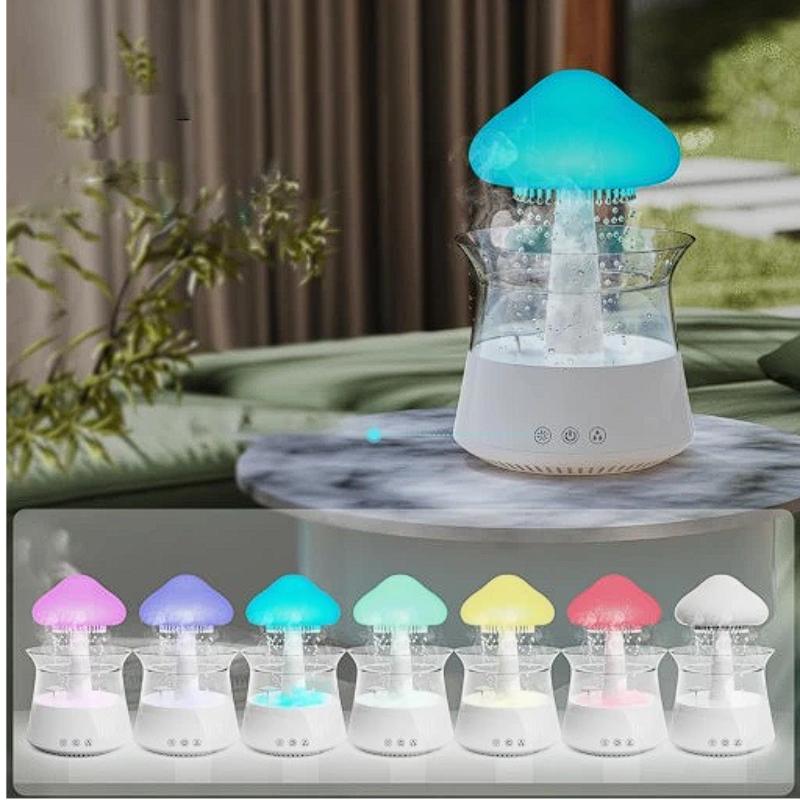 Cloud Shaped Desktop Air Humidifier, USB Powered Water Drop Humidifier with 7 Colors Changing, Waterfall Light Mushroom Sound Rain Cloud Aromatherapy Diffuser, Aroma Diffuser Humidifiers