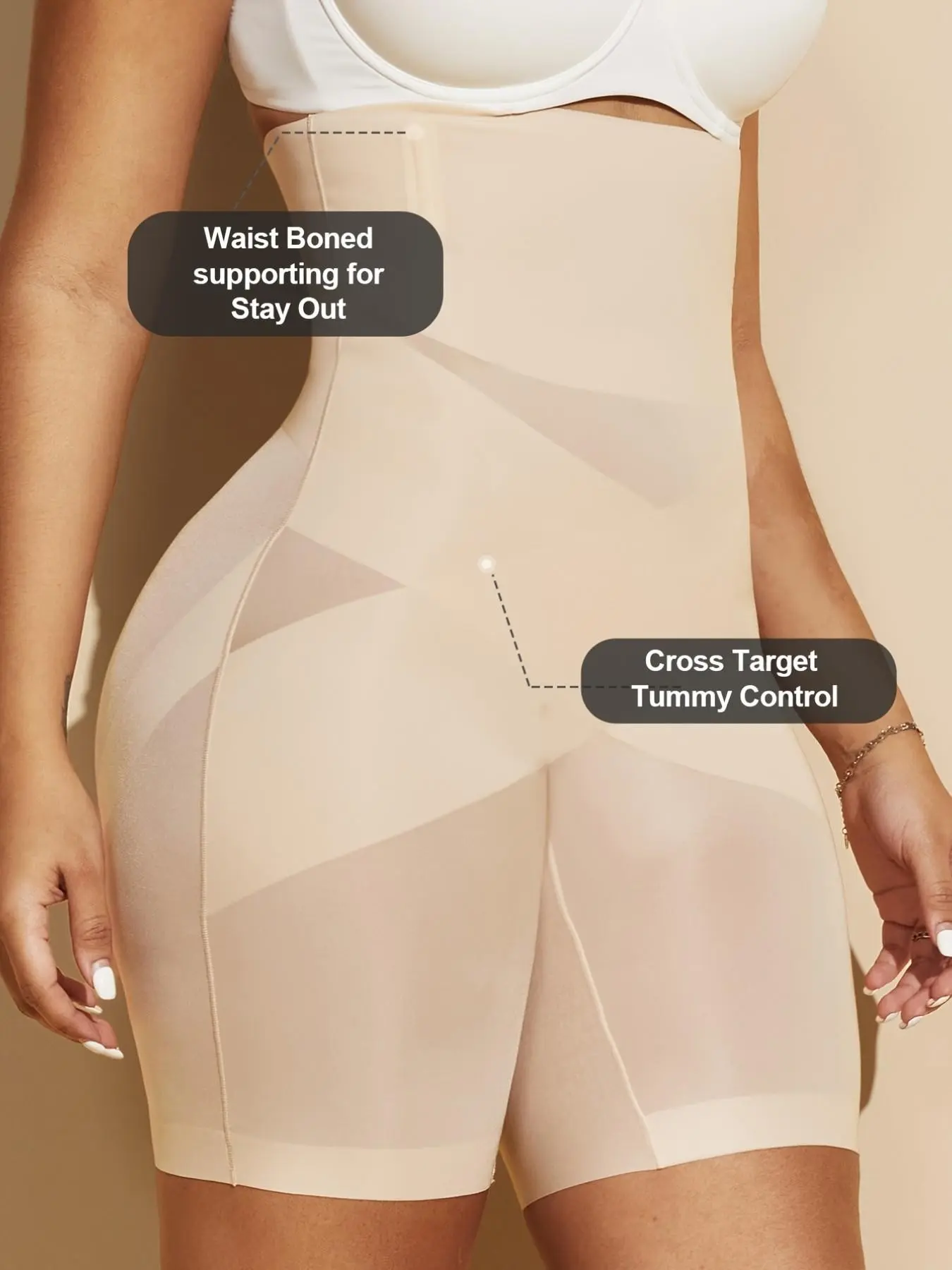Women's High-Waisted Compression Shapewear Pants, Cross Pressure Tummy Control, Seamless Solid Color, Comfortable Breathable Mesh Patch, Everyday Ladies Underwear