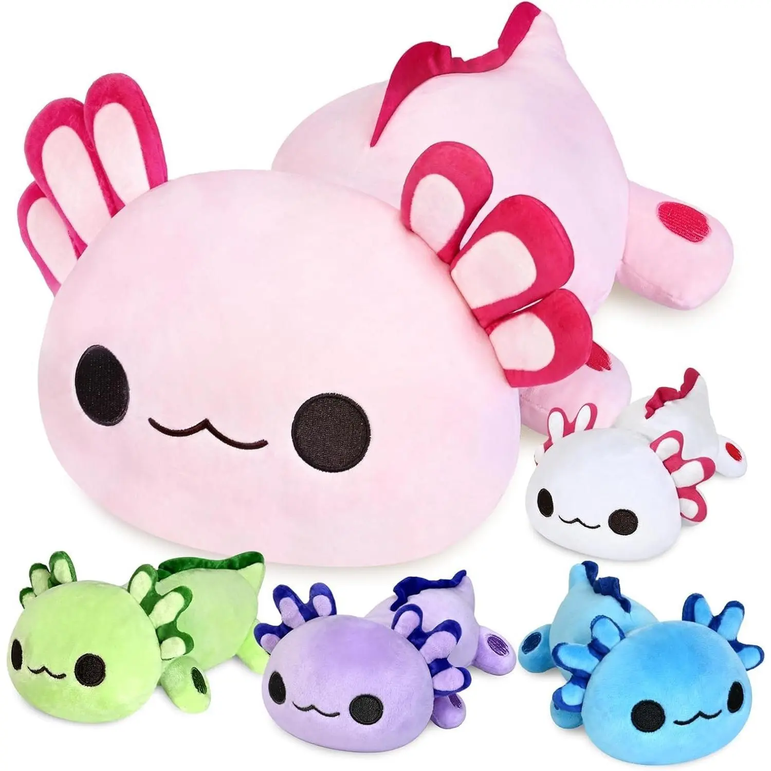Axolotl Theme Plush Fabric Stuffed Toy - Mommy Axolotl with 4 Baby Axolotls in Tummy, Multi-Colors, Christmas/Birthday Gifts for 0-8+ Year Old Kids, Baby-Friendly