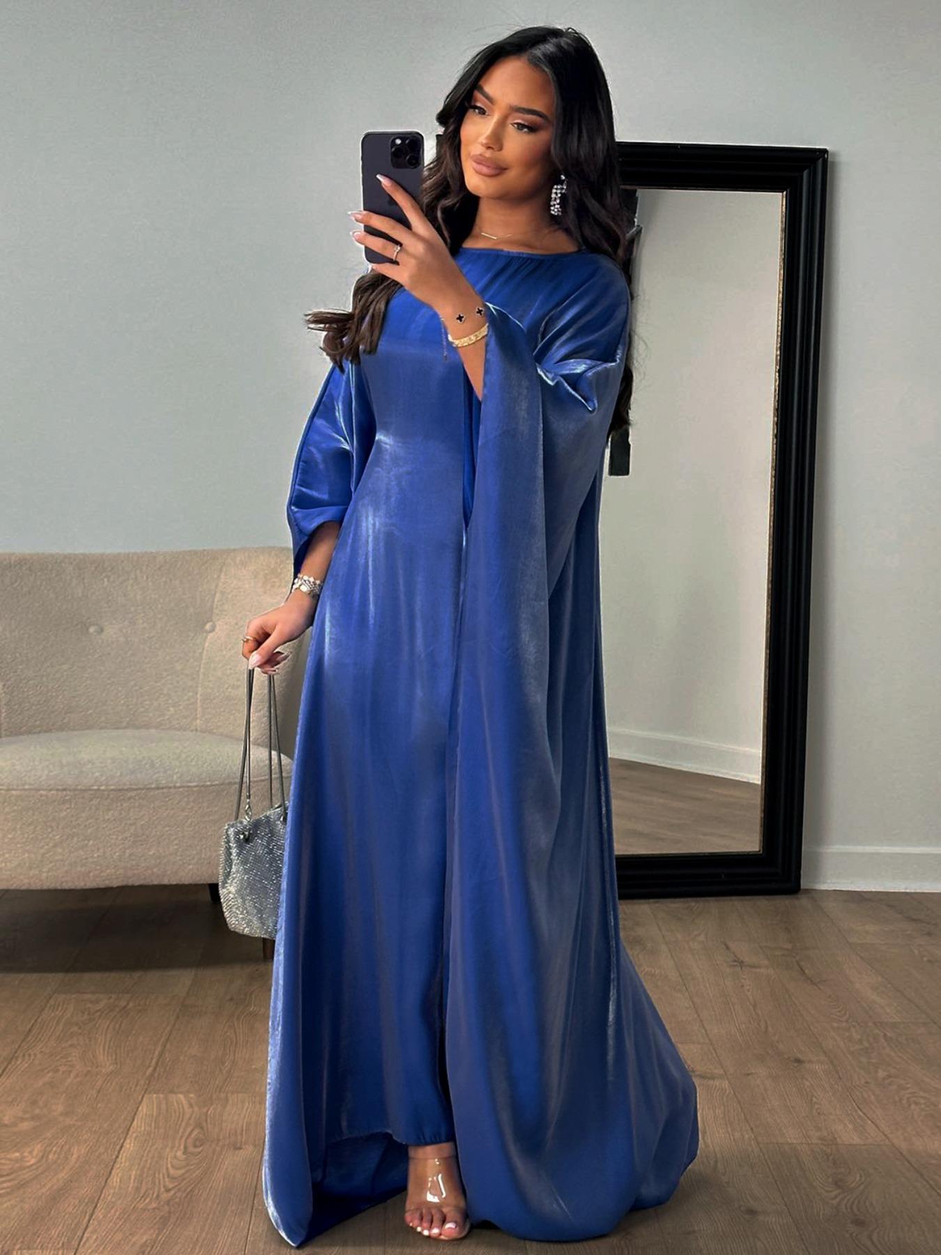 Women's Solid Color Round Neck Kaftan, Modest Fashion Long Sleeve Maxi Dress for Daily Wear, Women's Islamic Clothing for All Seasons