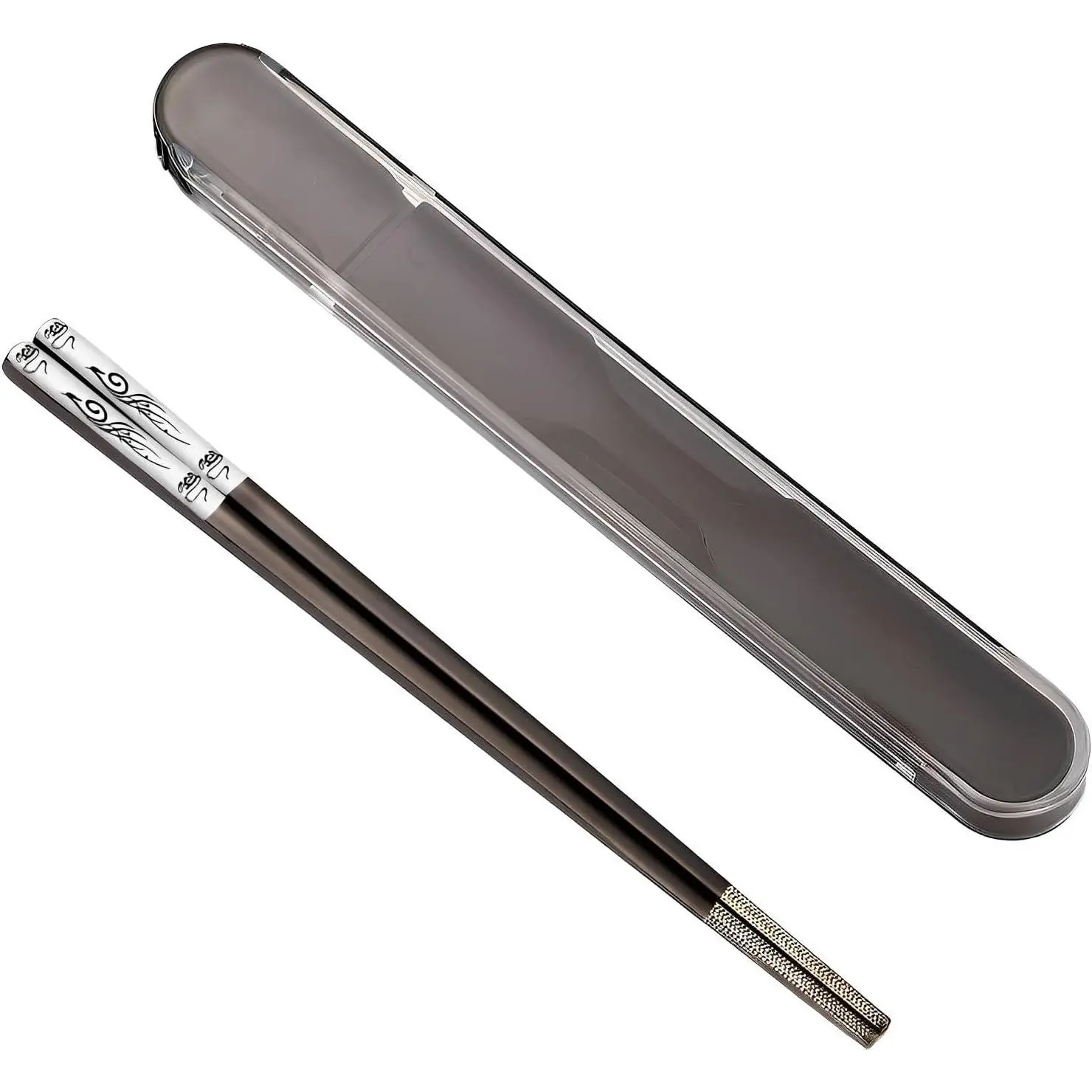 Metal Chopsticks ,Stainless Steel,Titanium Plated,Black  1 count | Portable Chop Stick with Case, for Beginners,Non-slip,Lightweight, for travel,snack,Chinese, Korean, Cuisines