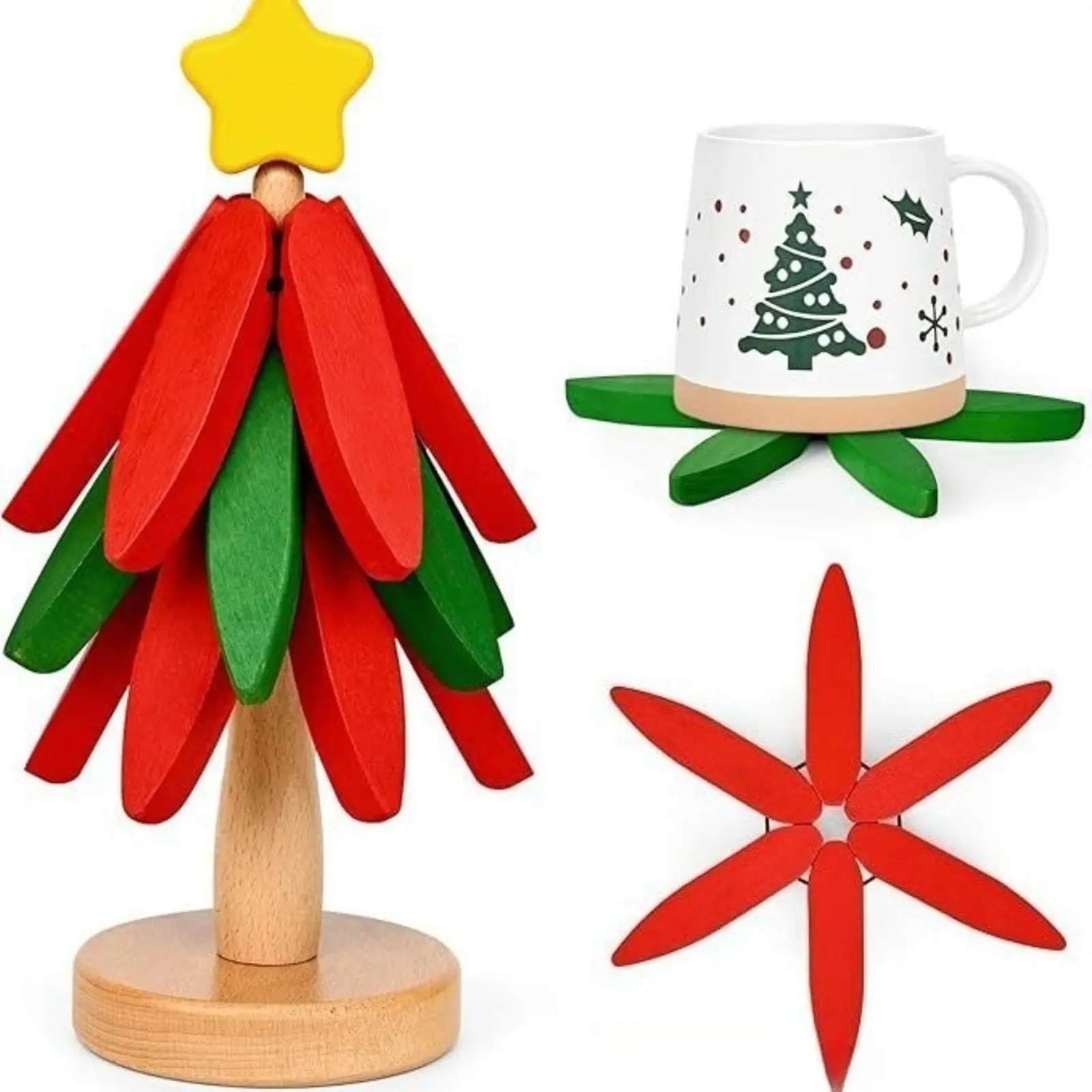 Christmas Tree Pattern Heat Resistant Tripod & Insulation Mat Set, Non-Slip Hot Pad for Kitchen Bar Restaurant Outdoor Use, Festive Christmas Gift Supplies
