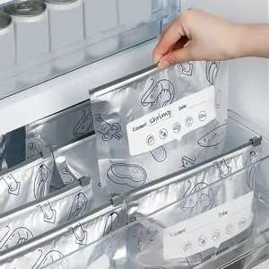 Reusable Aluminum Foil Sealable Storage Bags, 2025 New Resealable Vacuum Zipper Pouches for Food, Stand Up Foil Sealable Bags with Label and Zip Lock for Vegetable Fruit Meat