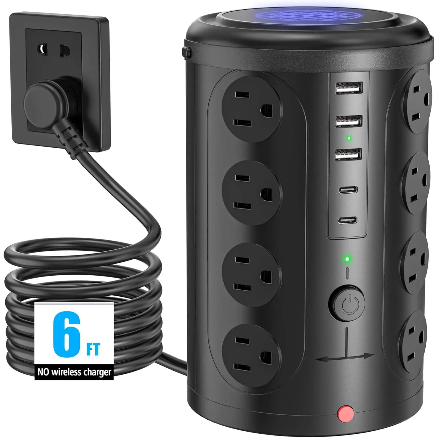 Tower Power Strip Surge Protector with 16 Outlets and 5 USB Ports (2 USB-C), 6FT Extension Cord with Multiple Outlets,Heavy Duty  Station, Office Dorm Room Essentials. No