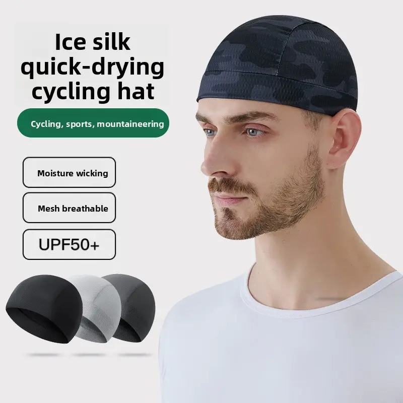 Outdoor riding quick-drying small hat windproof and sunscreen sports hat ice silk breathable hood hat bicycle helmet liner