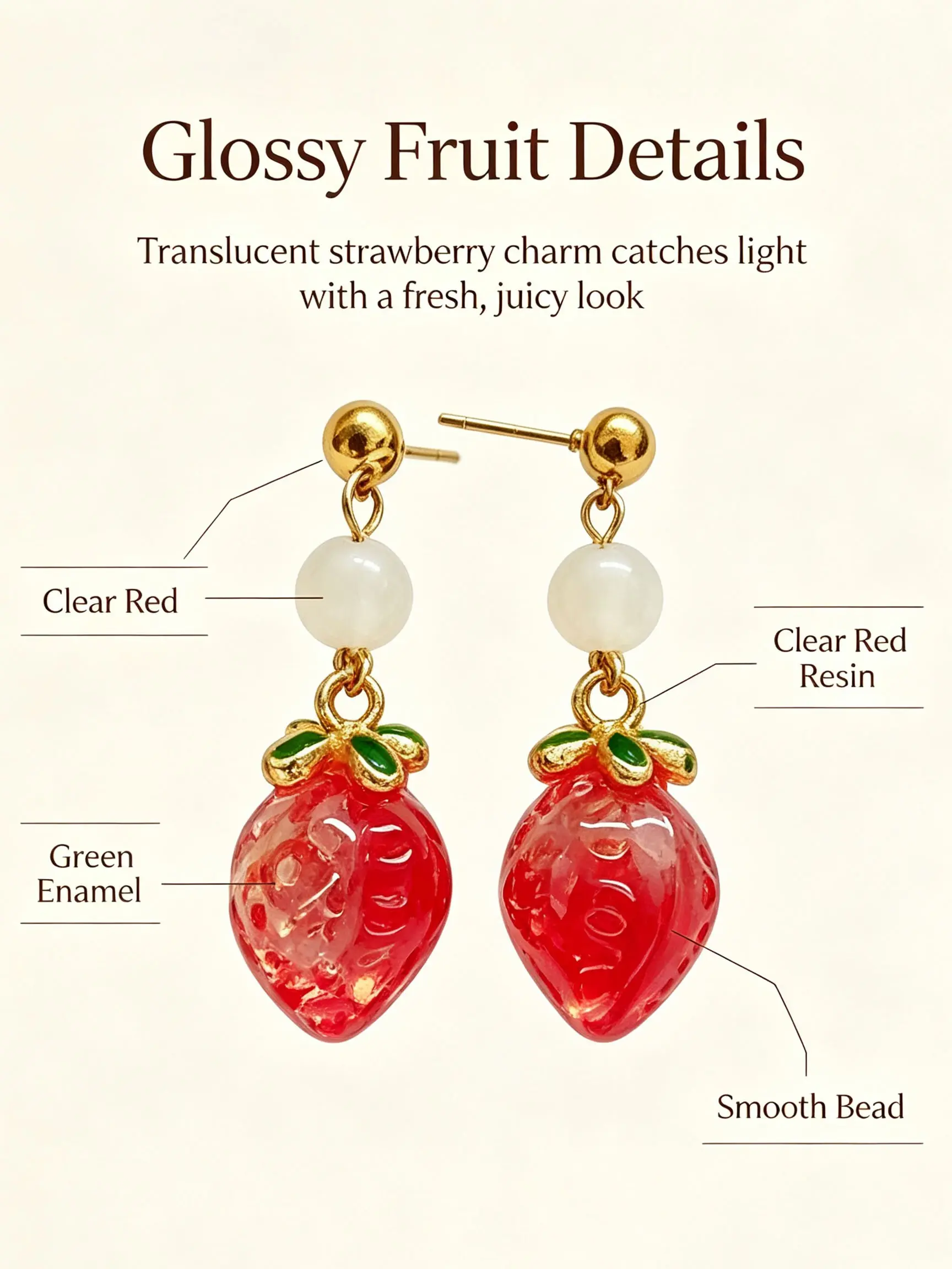 Glass Strawberry Jade Bead Earrings, Fresh Girl Long Drop Earrings, Sweet Retro Fruit Ear Jewelry, Daily Wear Unique Earrings