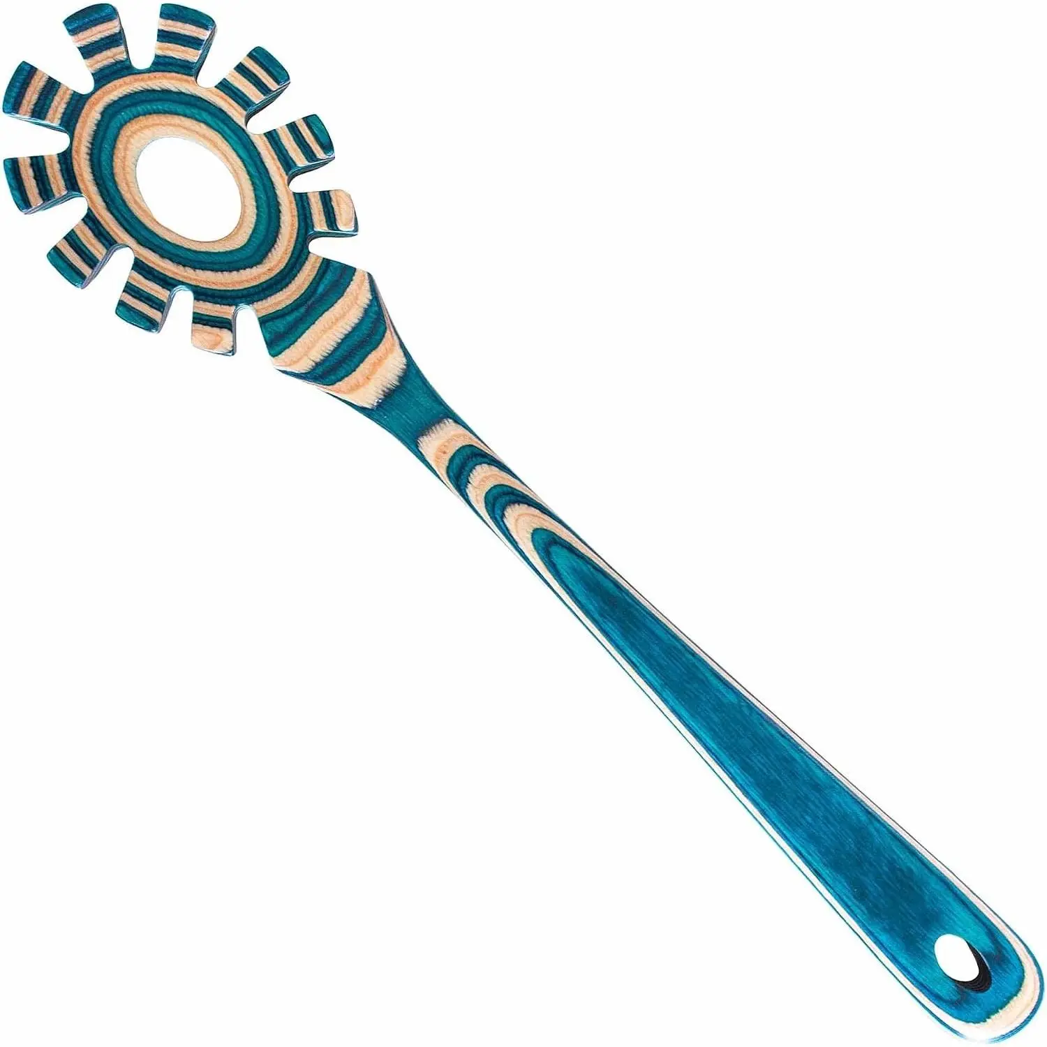Mykonos Collection Wooden Spaghetti Spoon – 12.5" Pasta Server with Teeth, Colorful Birch Wood Utensil for Portioning, Stirring & Serving Noodles
