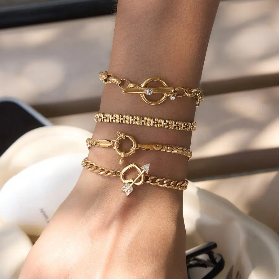 Main Character Energy Gold Heart Arrow Bracelet Warm Yellow Gold with Diamond Accented Pendant Effortless Glamour Baddie Vibes Statement Everyday Luxury