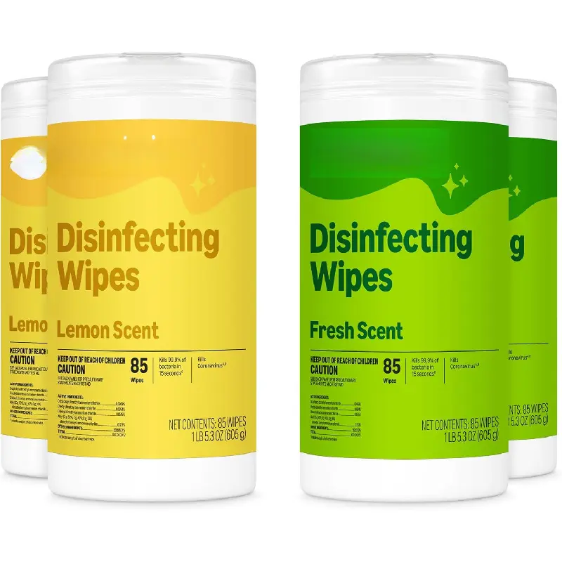 Basics Disinfecting Wipes, Lemon & Fresh Scent, Sanitizes, Cleans, Disinfects, Deodorizes, 340 Count (4 Packs of 85), Packaging May Vary