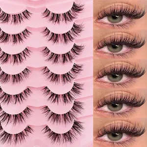 7 Pairs Cat Eye False Lashes, Voluminous Flawless Natural Look, Soft Lightweight Gentle Design, Transparent Thread, Perfect for Daily Wear Makeup, Fake Eyelashes
