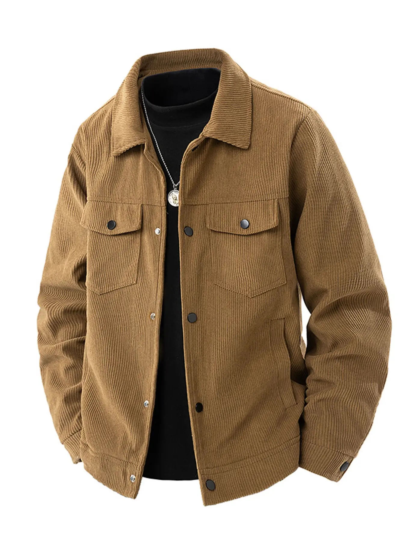 Men's Spring Fall Vintage Corduroy Work Jacket Coats, Loose Fit Button Closure, Solid Pattern, Casual Outerwear for Daily Office Outdoor Use