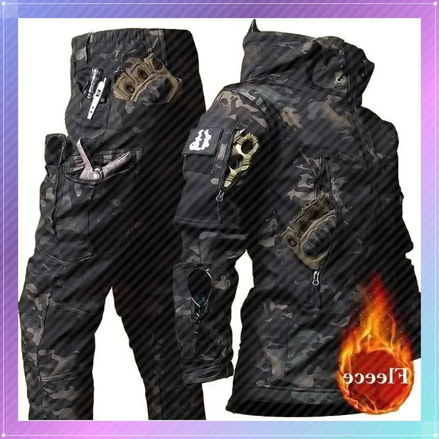 New Men's Winter Jacket Tactical  Sets FleecedWindproof Waterproof Padding Suits  Uniform Pockets CamoGiftGift