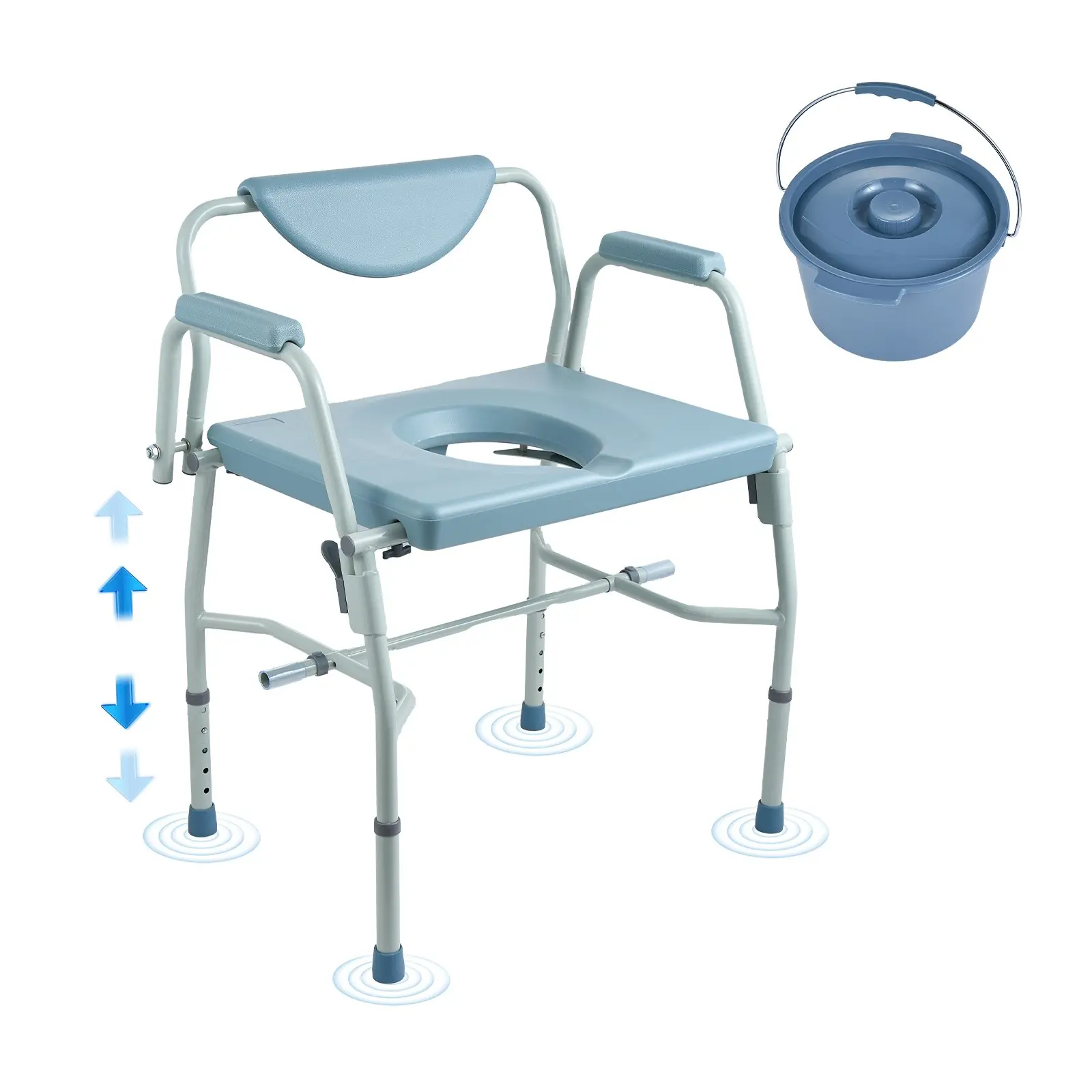 【DealsForYouDays】VEVOR Commode Chair, Bedside Commode with Drop-Down Arms and Detachable Backrest, 5-Level Adjustable Height, 7L Removable Bucket, Easy to Assemble, 1000LBS Capacity, Portable Toilet for Adults Seniors
