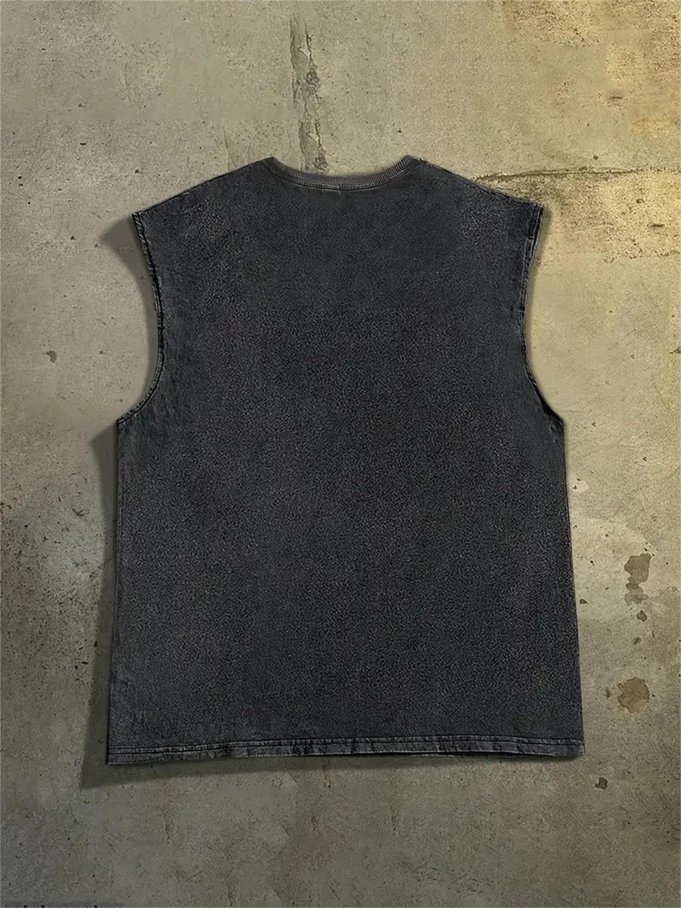 Men's Regular Fit Eye Print Round Neck Tank Top, Casual Sleeveless Crew Neck Top for Summer, Fashion Men's Top for Daily Wear, Socks