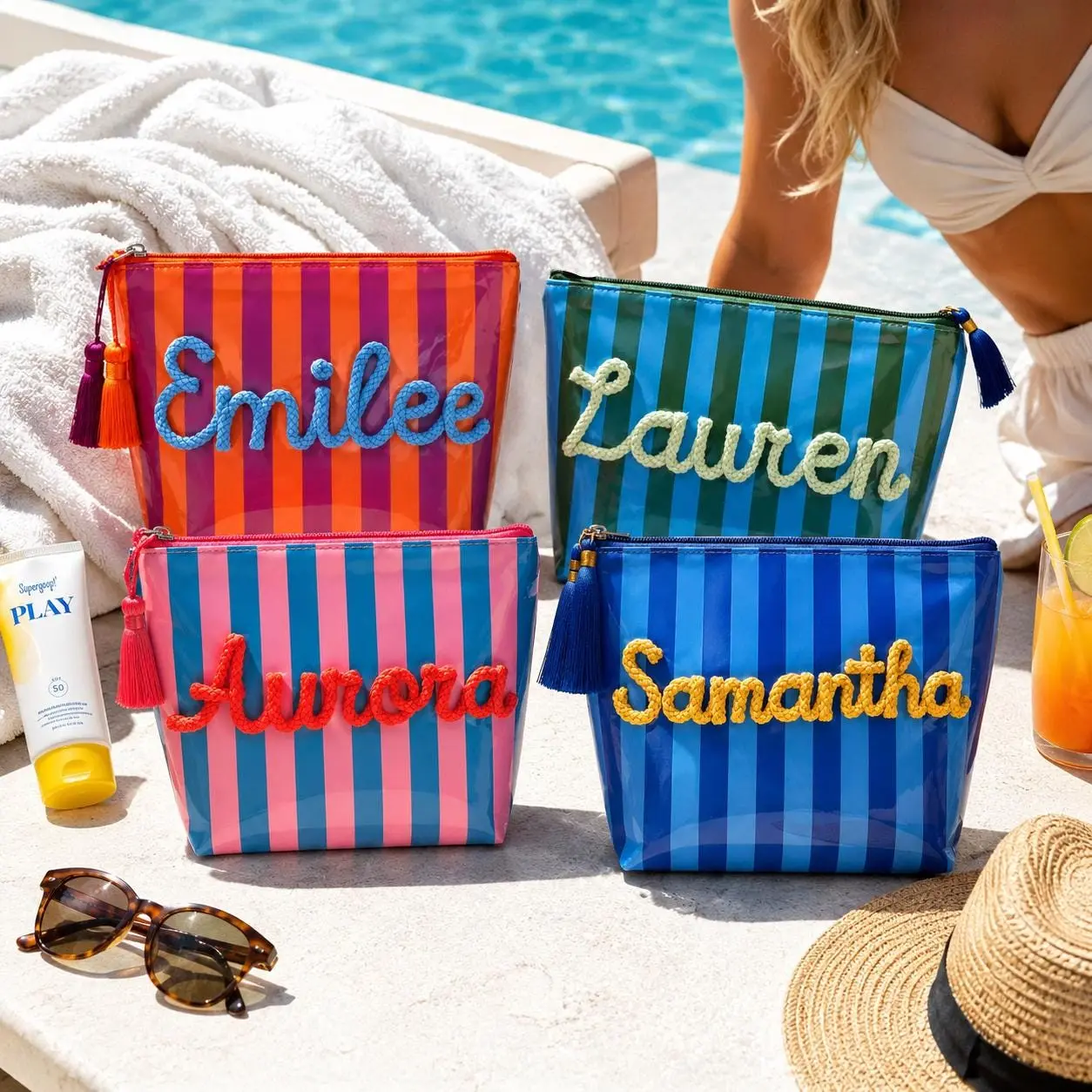 AS1019 Personalized Customized Name Clutch Bag DIY Color Color Matching Striped Storage Bag Personalized Exclusive Gift