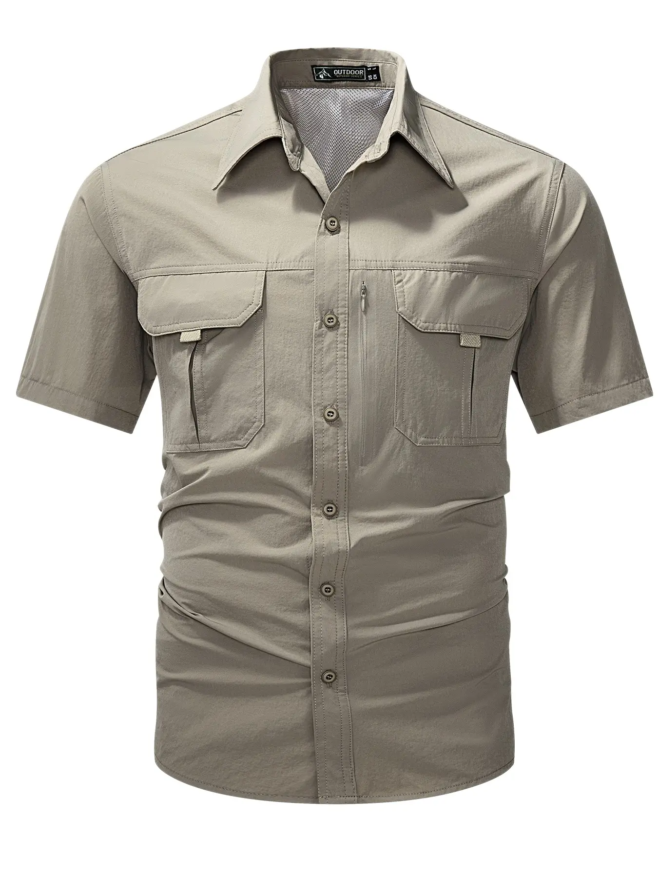Men's Lightweight Quick-Dry Multi-Pocket Short Sleeve Shirt, Breathable Nylon, Casual Summer Outdoor Wear, Multiple Colors Available