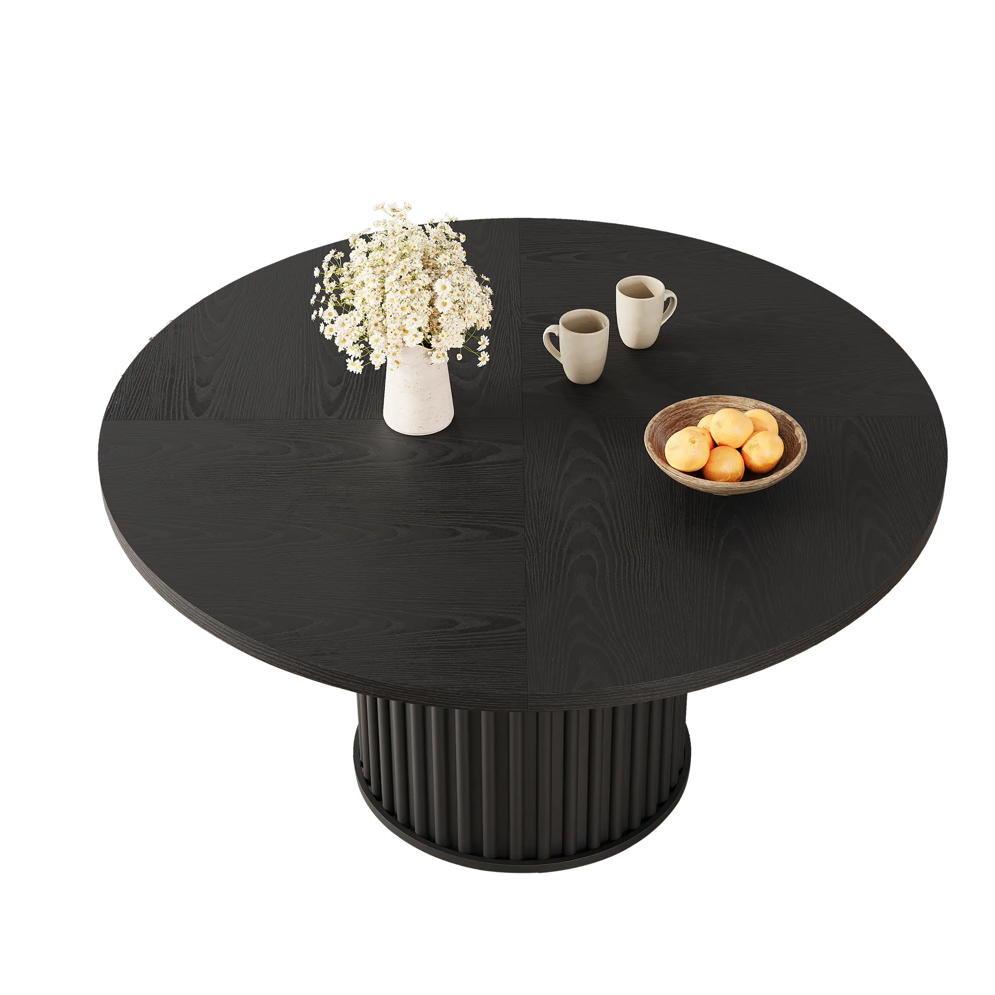 Space-Saving 47" Round Dining Table for 4-6 – Sturdy Metal Pedestal Base, Modern Farmhouse Style, Industrial Black Finish, Perfect for Kitchen or Dining Room – Easy Assembly
