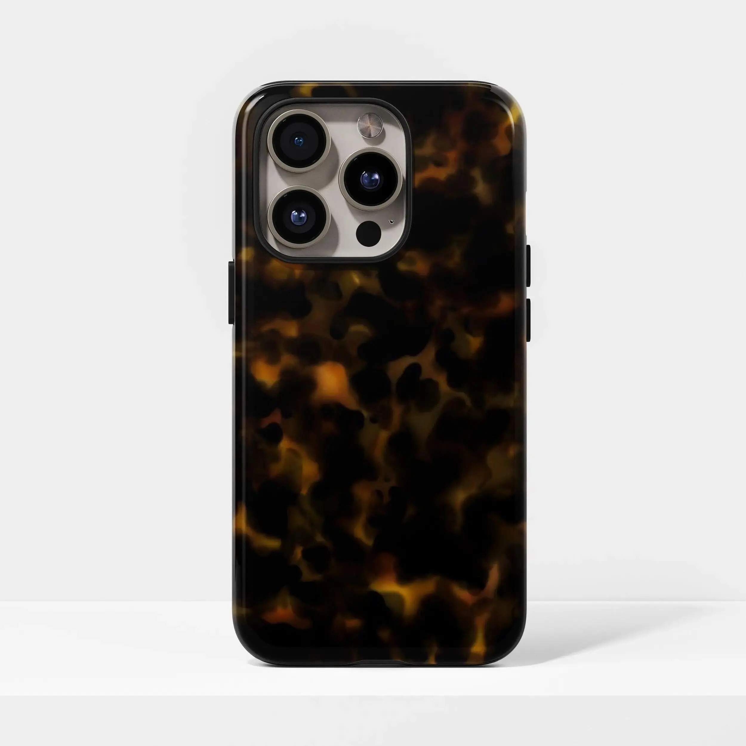 Dark Amber Tortoise Shell Magnetic Phone Case, Minimal Stylish Shockproof Polycarbonate Protective Cover, Compatible with iPhone 17,16,15,14,13,12 Pro Max Plus glossy 2-in-1 design