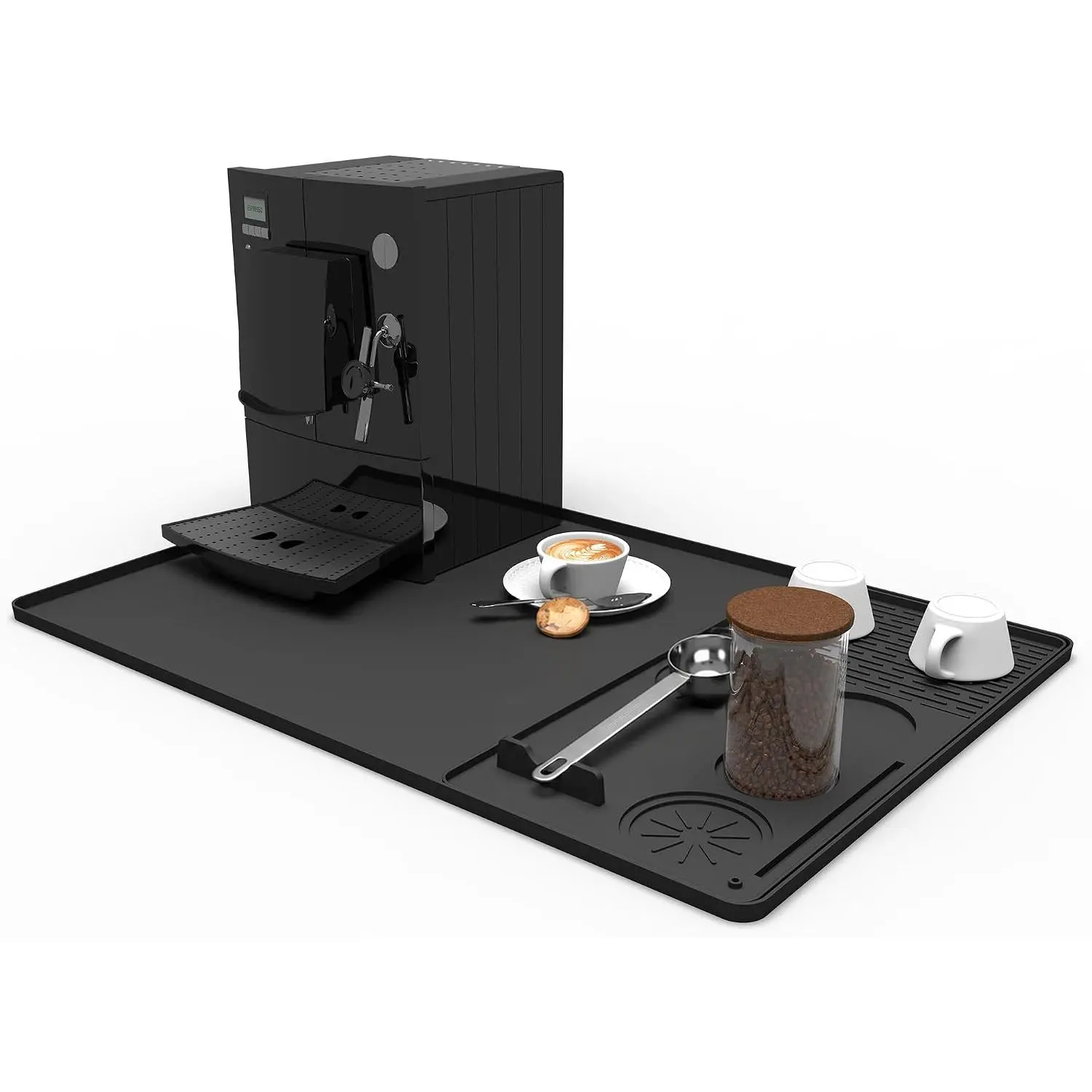 Coffee Mat: 24 x 16 Inch Coffee Bar Mat with Detachable Dish Drying Mat, Non-Slip Heat Resistant Coffee Maker Mat for Countertop Espresso Machine Coffee Station