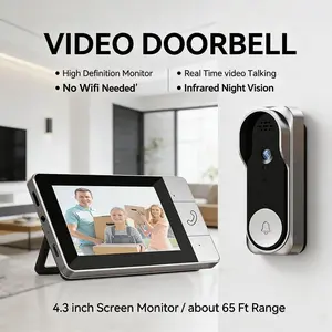Wireless Video Doorbell, Wireless Smart Doorbell, Video Intercom, 480P Camera Pixel, with 10.92 cm Screen, Real Time Indoor Monitor, No App Required, No Network Required, Night Vision, Two-Way Audio, Support TF Card Slot