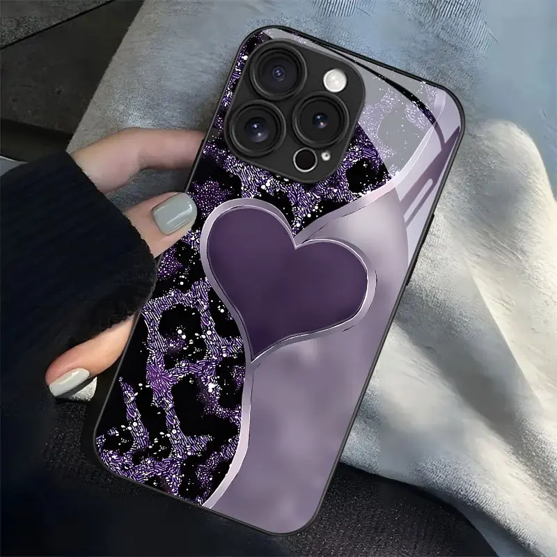 Phone Case: Purple Heart-Pattern Phone Case with Lens Protection, Suitable for iPhone 16/16 Pro/16 Pro Max/16 Plus/15/15 Plus/15 Pro/15 Pro Max, 14/14 Plus/14 Pro/14 Pro Max, 13/13 Pro/13 Pro Max, 12/12 Pro/12 Pro Max, 11/11 Pro/11 Pro Max