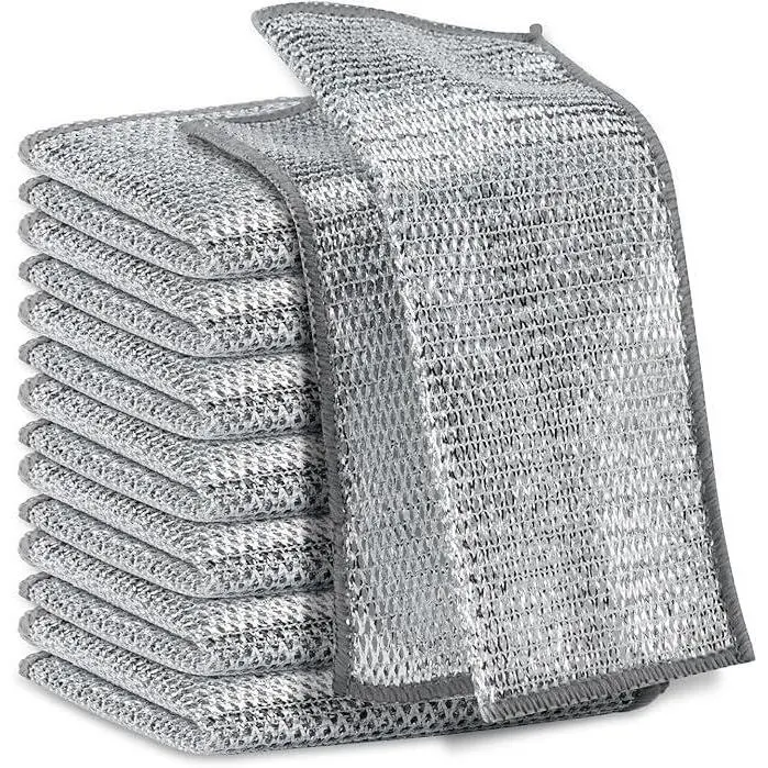 10 PCS Upgraded Rectangular Double-Layer Scratch-Resistant Steel Wire Cleaning Cloths, Reusable Quick-Drying Odor-Free Wipe Clean Kitchen Scrub Cloths for Cookware, Stovetop Sink